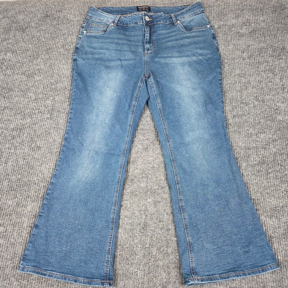 Bloomchic Denim Women Plus‎ Size 18 Flare Leg Jeans Mid Wash Stretch Blue 26655